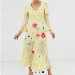 ASOS Design Embroidered Wrap Yellow Maxi Dress NWT